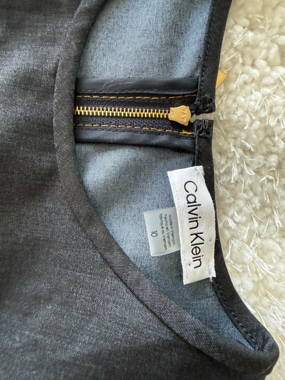 Calvin Klein Denim Shift Dress with Yellow Stitching & Belt - Picture 4 of 4